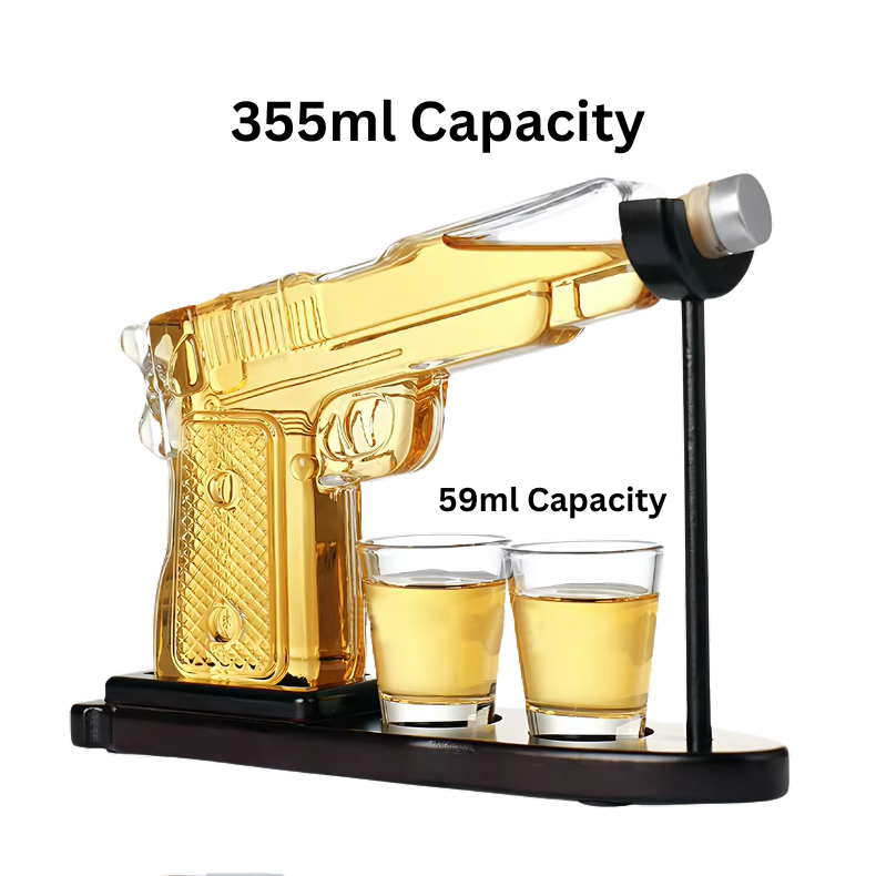 Hittcraft Pistol Decanter Set with Display Stand & Shot Glasses