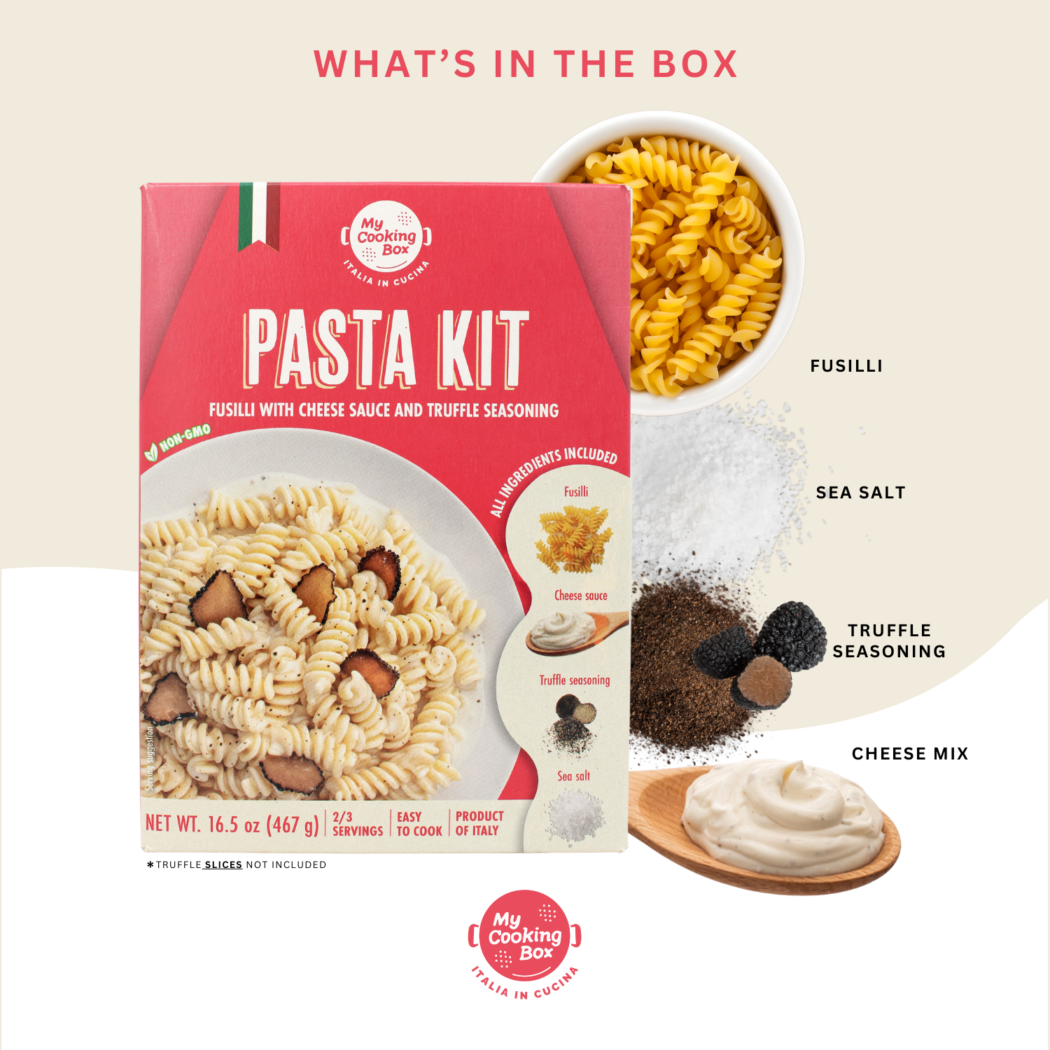 My Cooking Box, Pasta Dinner Meal Kit Fusilli with Cheese & Truffle Sauce