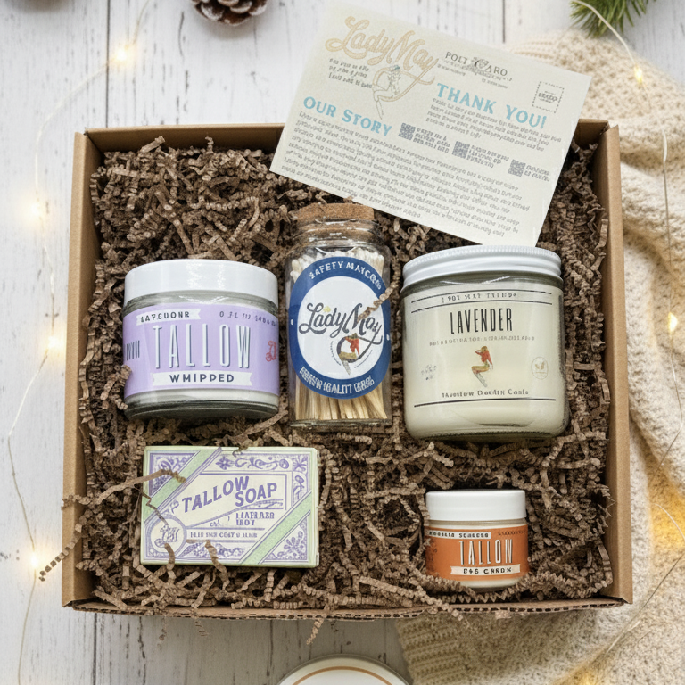 Lavender Tallow Gift Set - Premium Relaxation Bundle | Skincare, Candle & Soap