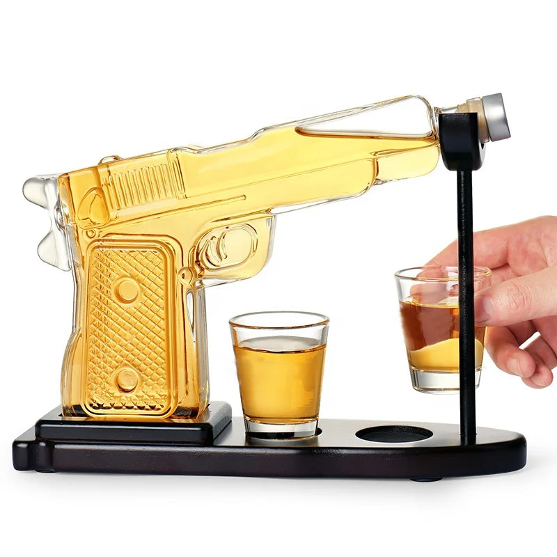 Hittcraft Pistol Decanter Set with Display Stand & Shot Glasses