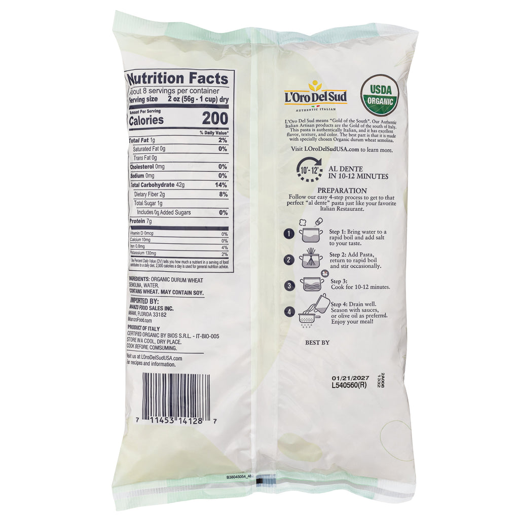 L'Oro Del Sud, Organic Medium Shells Pasta, 20 Pack x 1 lb