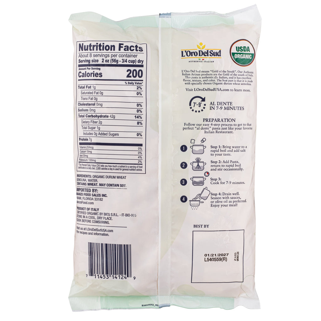 L'Oro Del Sud, Organic Cut Ziti Pasta 20 Pack x 1 lb