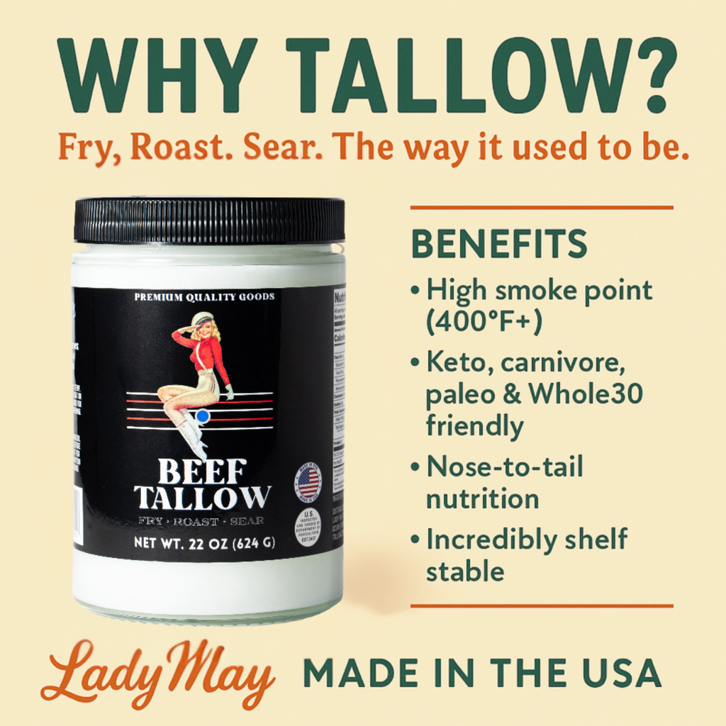 Lady May Tallow Cooking Oil Trio Bundle | Grass-Fed Beef Tallow & Olive Oil | Original, Rosemary Garlic & Lemon Pepper | Clean High-Heat Cooking from Our Restaurant Kitchen