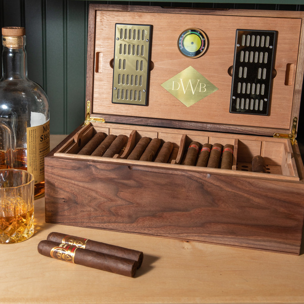 Cigar Humidor - Black Walnut with Spanish Cedar Lining - 80 Capacity