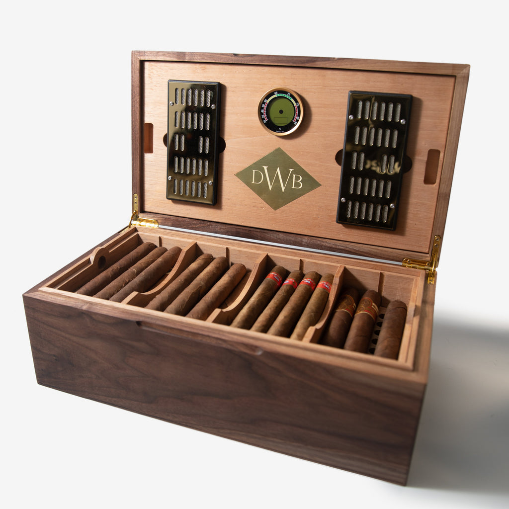 Cigar Humidor - Black Walnut with Spanish Cedar Lining - 80 Capacity