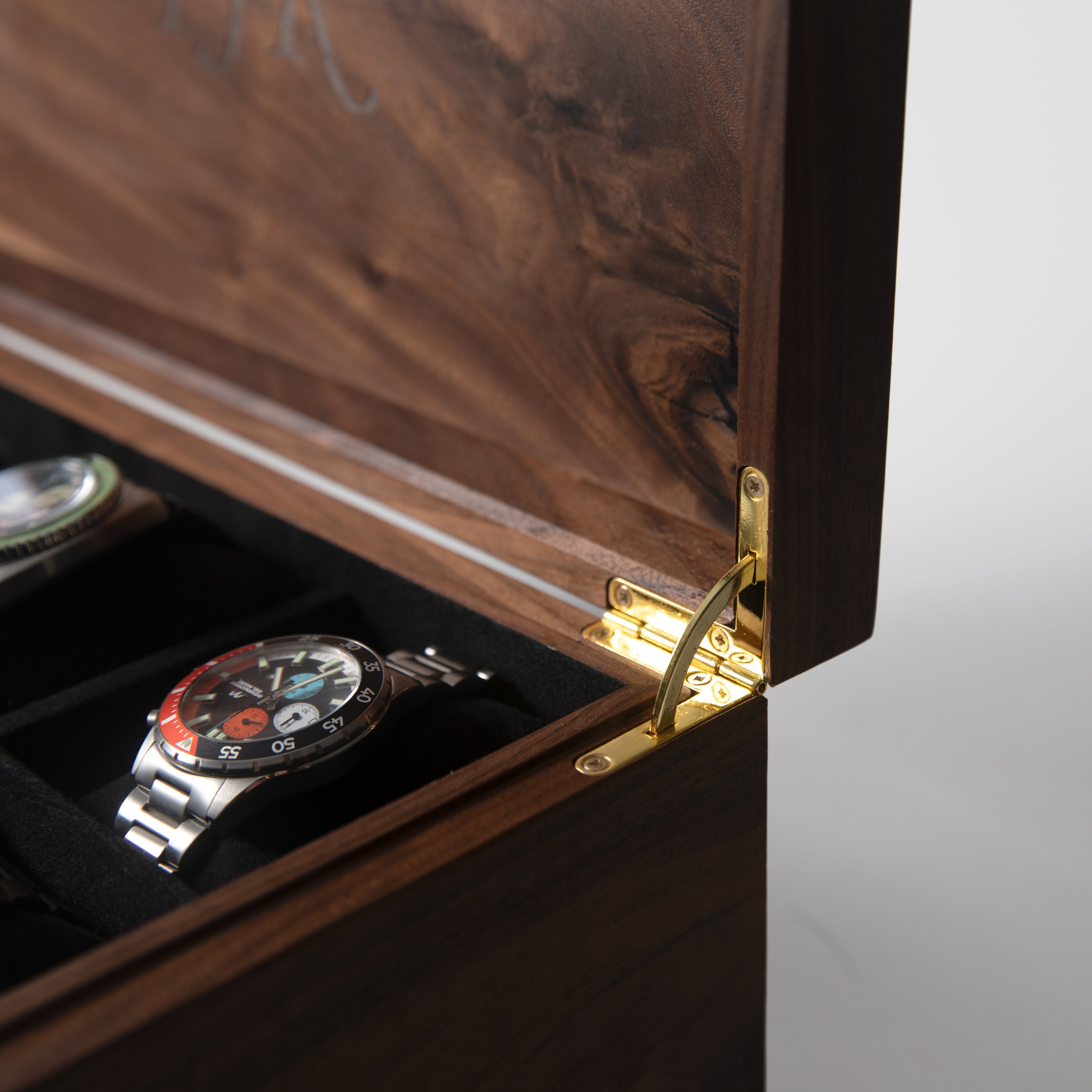 Watch Box with Drawer - Solid Black Walnut - 12 to 16 Watch Compartments