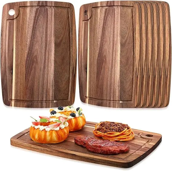 Reversible Gift Set of 6 Acacia Wood Chopping and Serving Tray