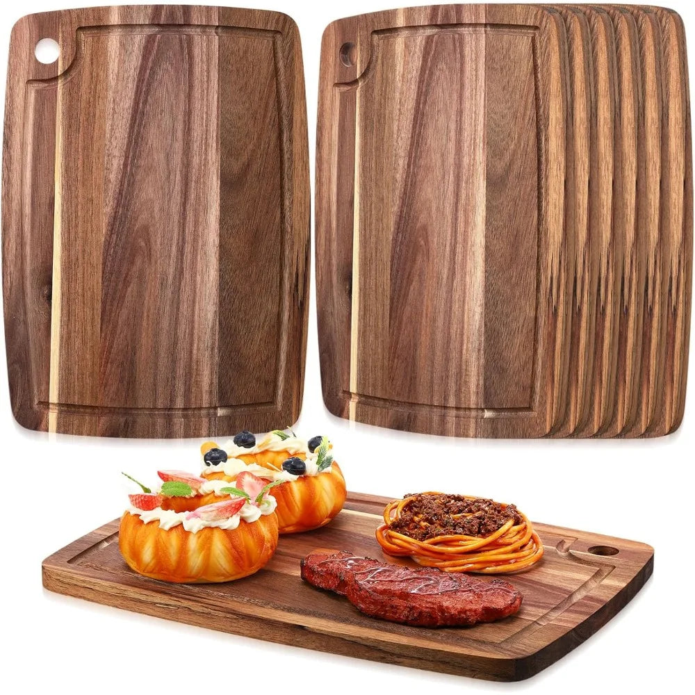 Reversible Gift Set of 6 Acacia Wood Chopping and Serving Tray