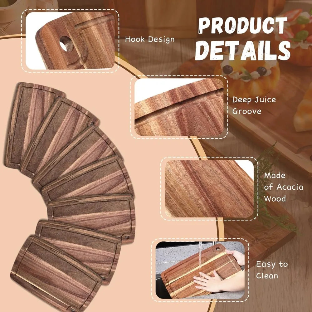 Reversible Gift Set of 6 Acacia Wood Chopping and Serving Tray