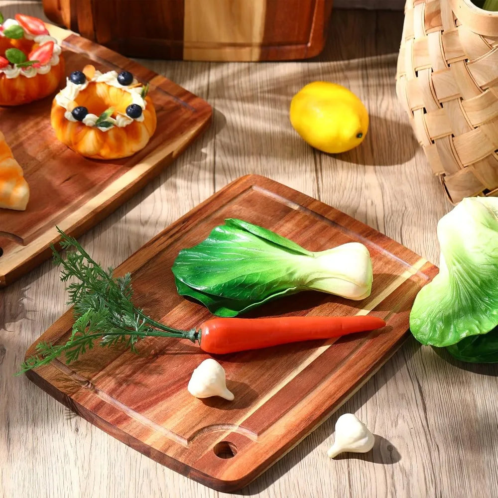 Reversible Gift Set of 6 Acacia Wood Chopping and Serving Tray