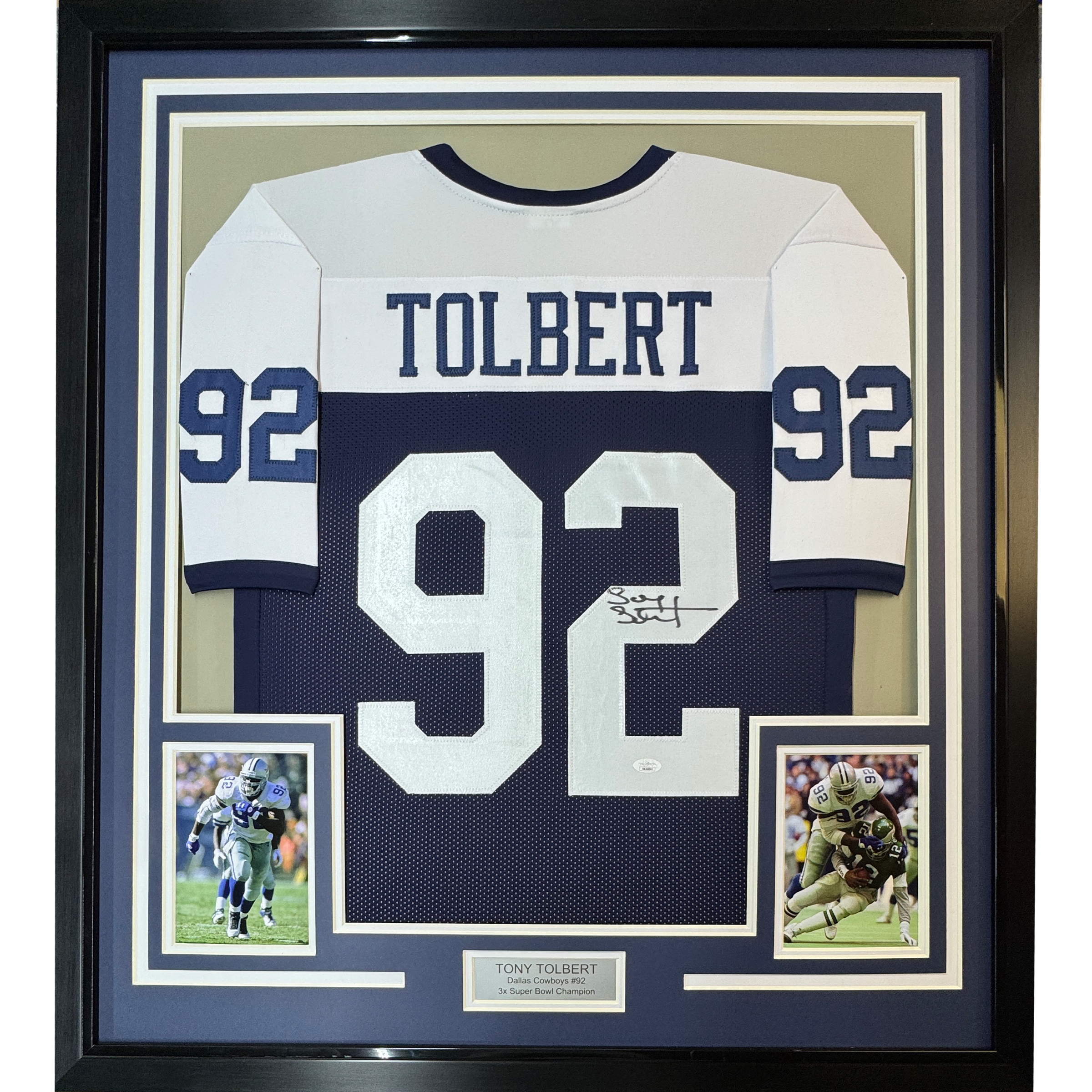 Framed Autographed/Signed Tony Tolbert 35x39 Dallas Thanksgiving Football Jersey JSA COA